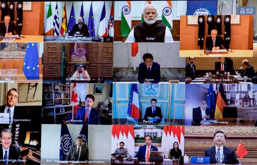 World leaders Zoom, Gary Ramage/AFP/Getty